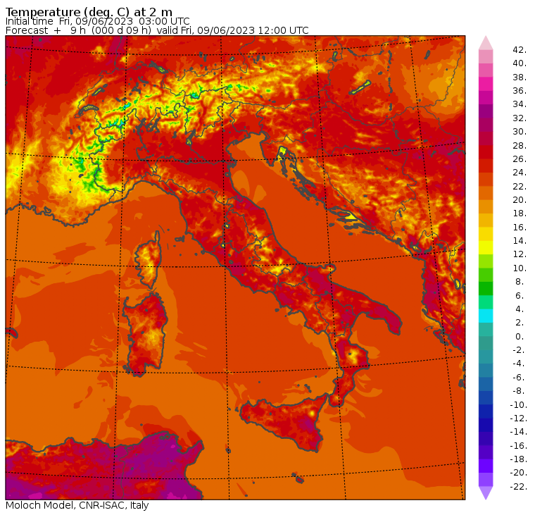 temperature massime 9 giugno