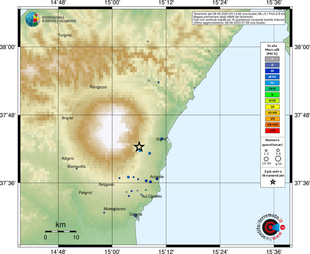 terremoto etna catania santa venerina zafferana etnea