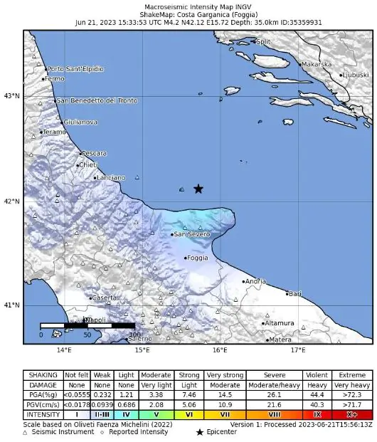 terremoto isole tremiti 21 giugno 2023 