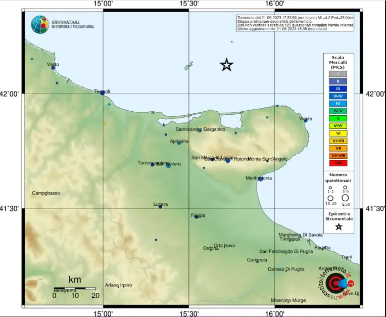 terremoto isole tremiti 21 giugno 2023 