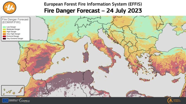 previsioni incendi EFFIS per il 24 Luglio
