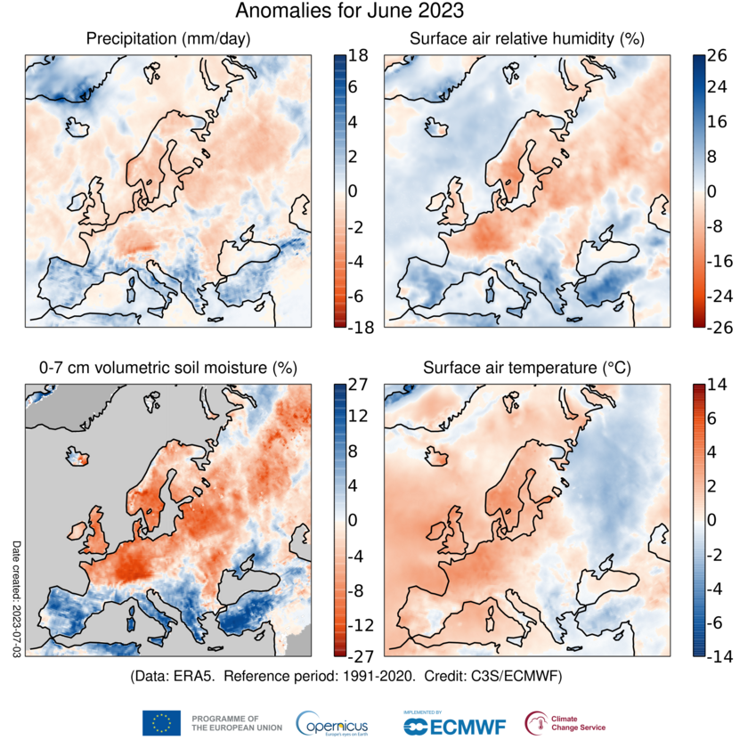 anomalia precipitazioni europa giugno 2023