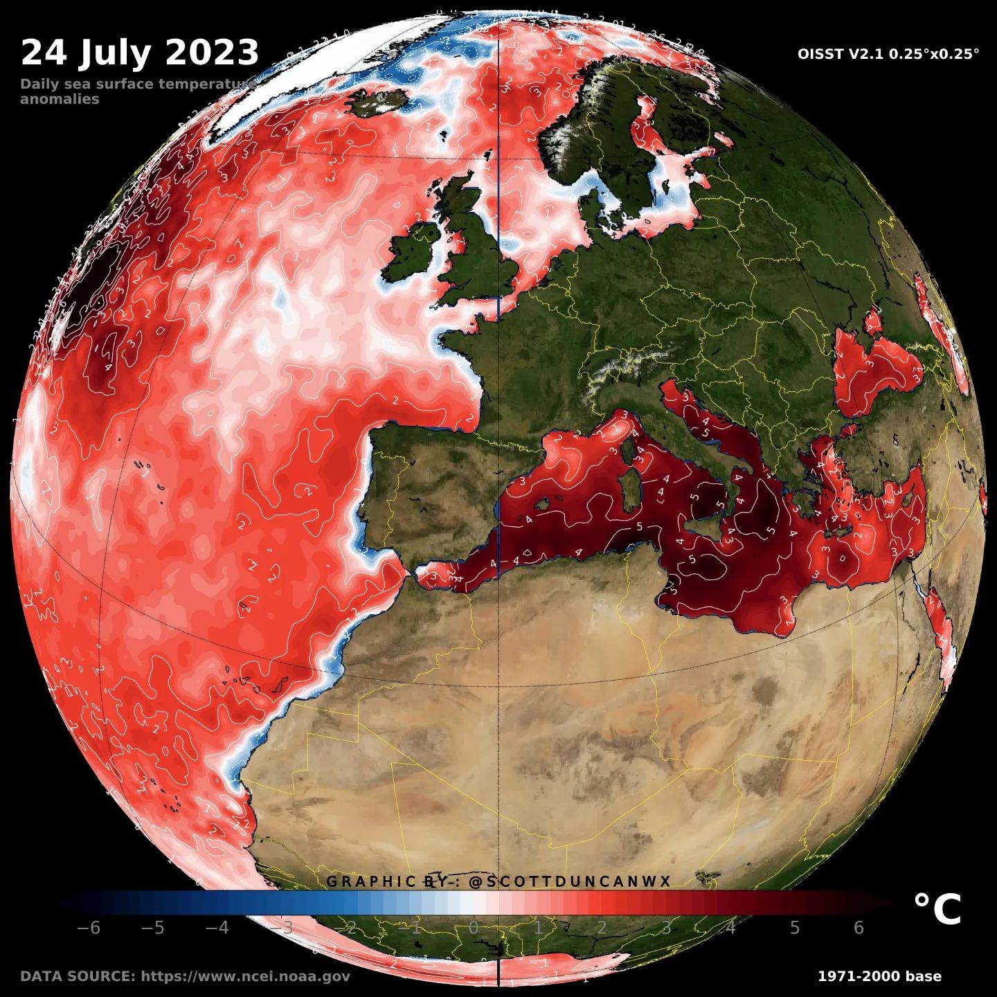 anomalia temperatura mediterraneo 24 luglio 2023