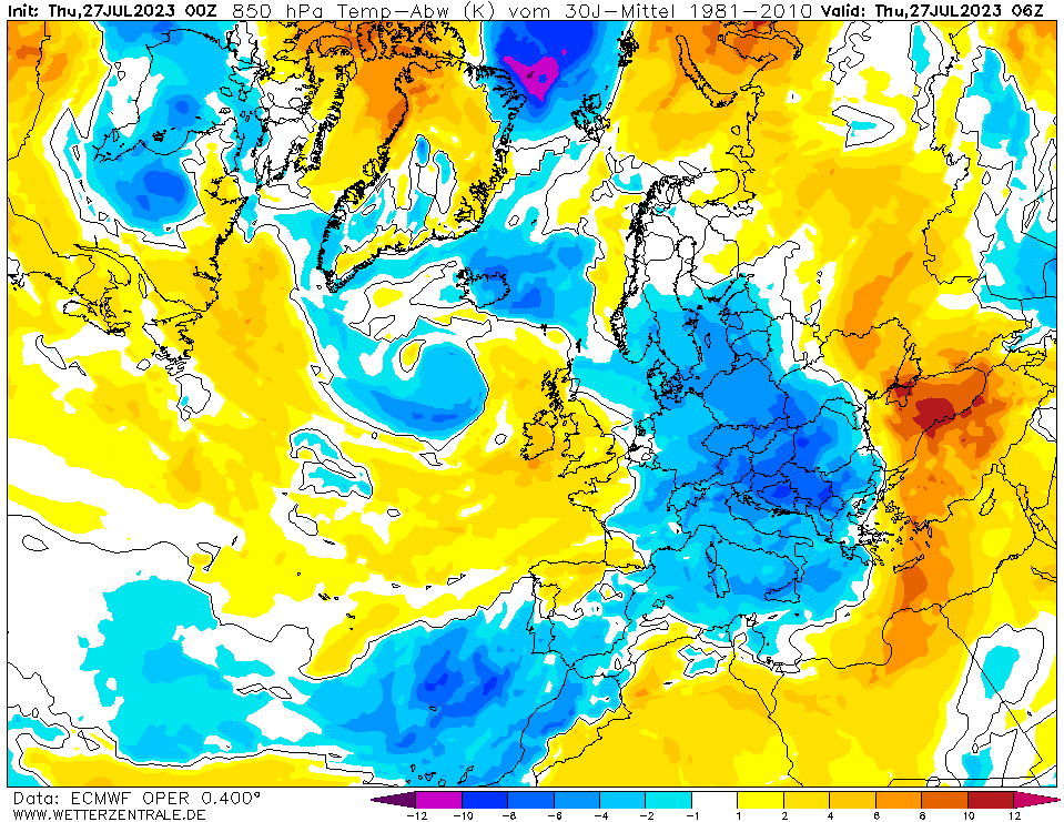anomalie termiche europa 27 luglio 2023