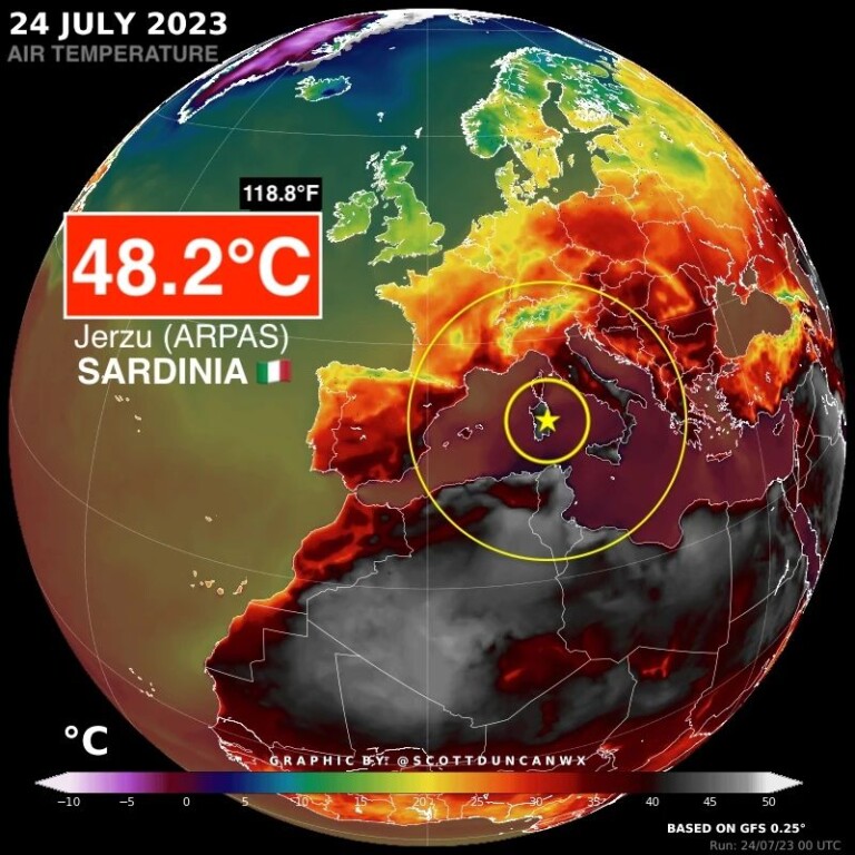 caldo record sardegna 24 luglio 2023