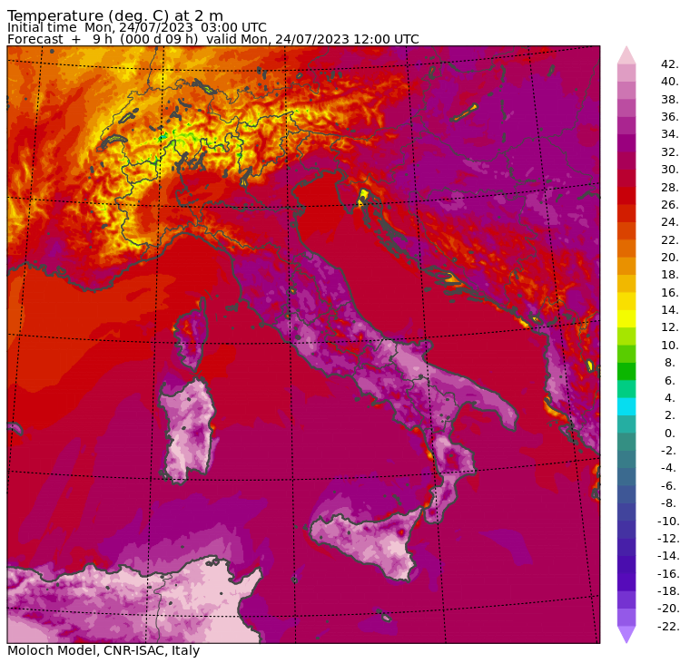 meteo italia temperature 24 luglio 2023