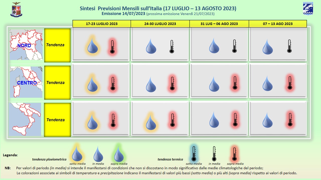 previsioni meteo mensili aeronautica militare fino al 13 agosto