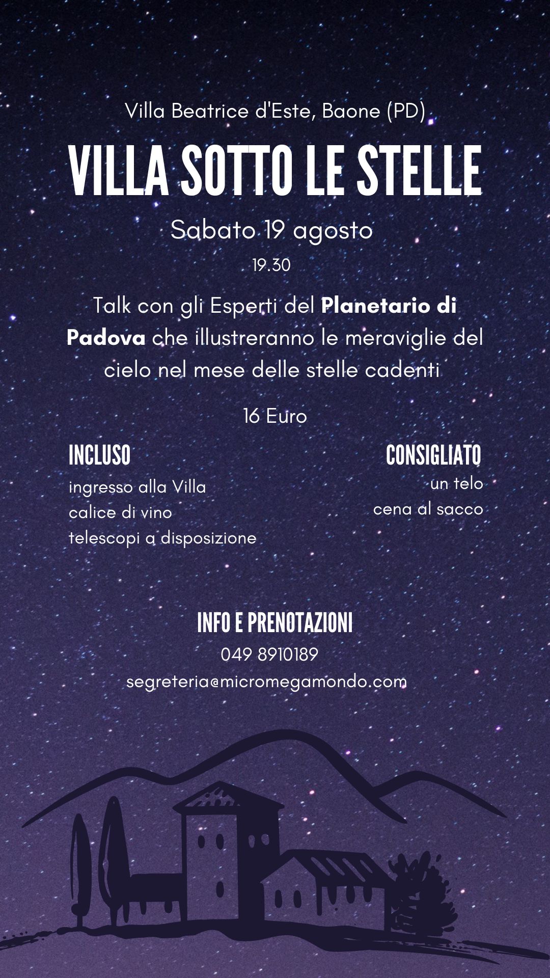 locandina Villa Sotto le Stelle