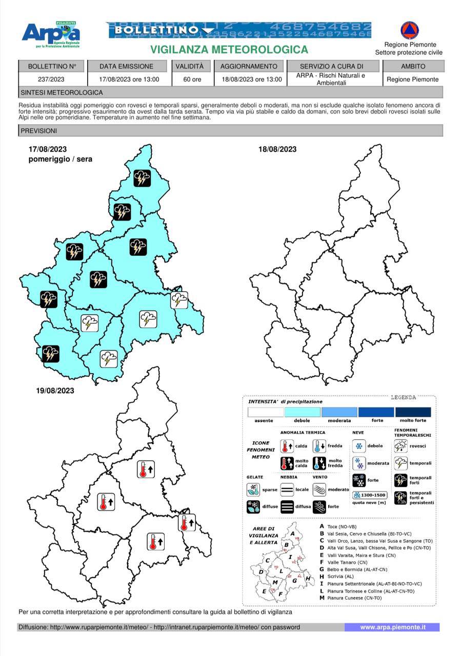 allerta meteo piemonte 17 agosto