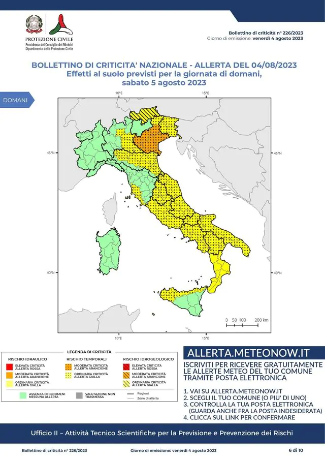 allerta meteo protezione civile sabato 5 agosto