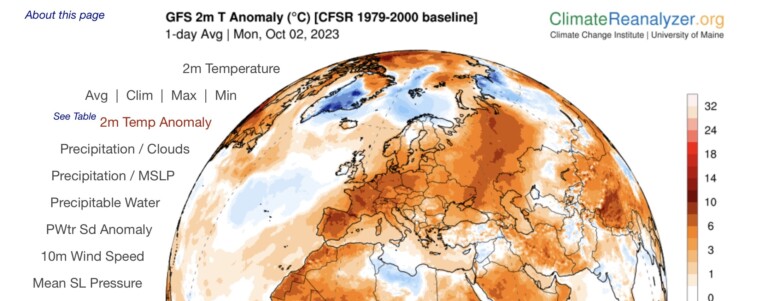 anomalia temperatura europa 2 ottobre 2023