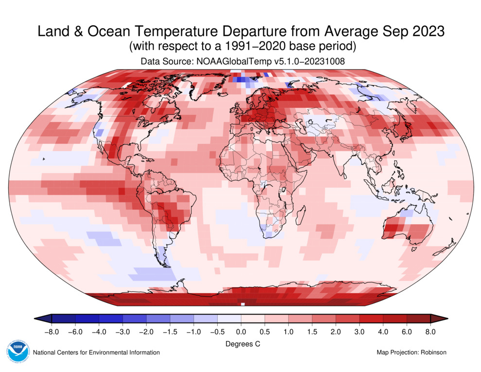 anomalia temperatura settembre 2023 noaa