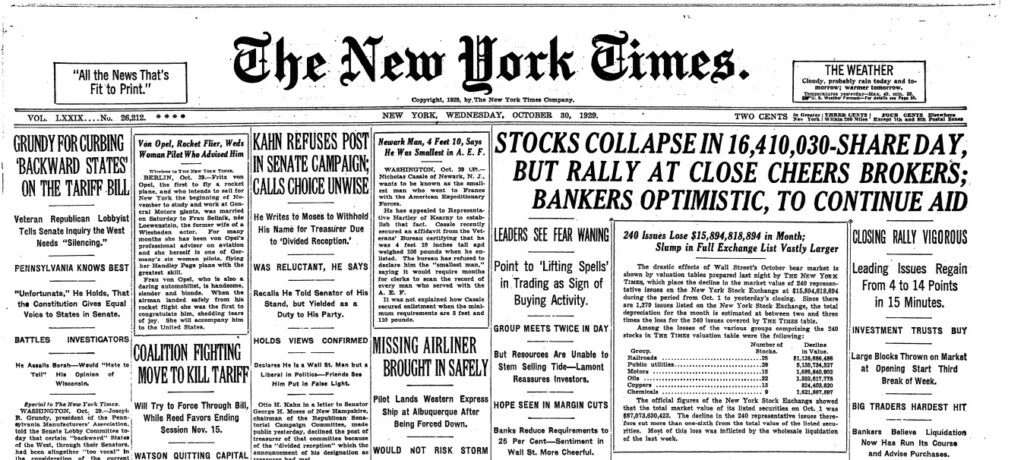 crollo borsa wall street 29 ottobre martedì nero