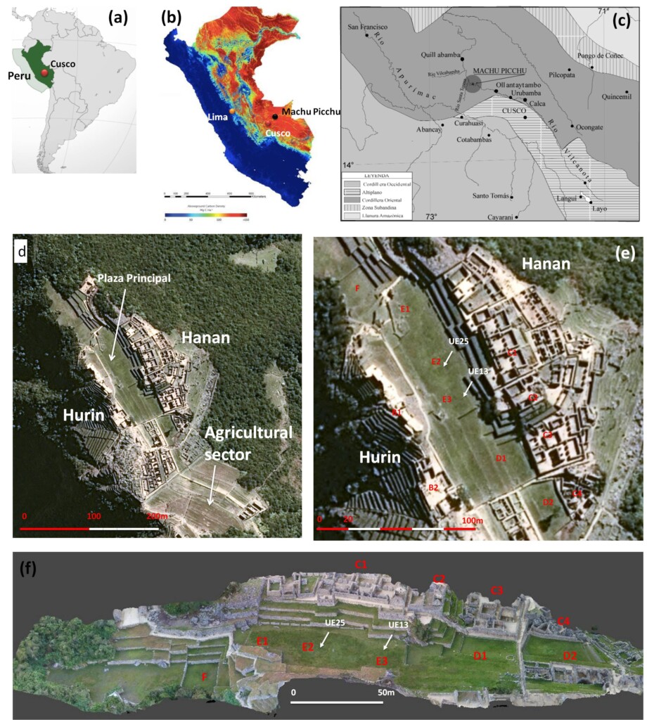 nquadramento geografico e gelogico, imagine satellitare GeoEye e modello 3d di Machu Picchu