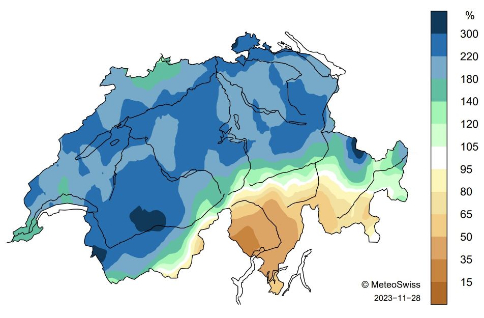precipitazioni svizzera novembre 2023