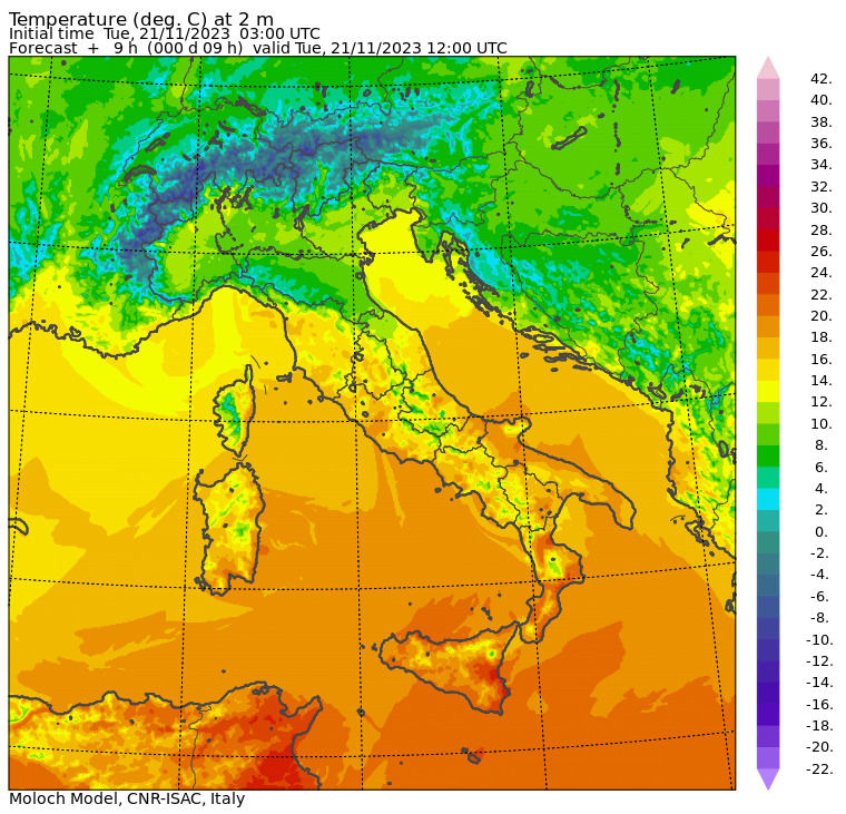 temperature massime 21 novembre