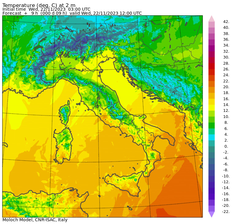 temperature massime 22 novembre