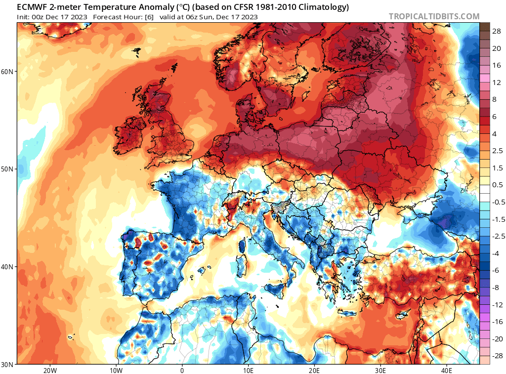 anomalia temperatura 17 dicembre 2023