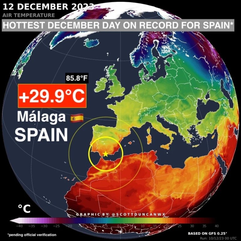 caldo record spagna 12 dicembre 2023