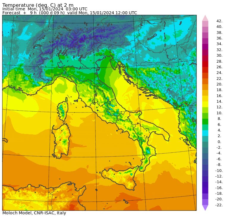 temperature massime 15 gennaio