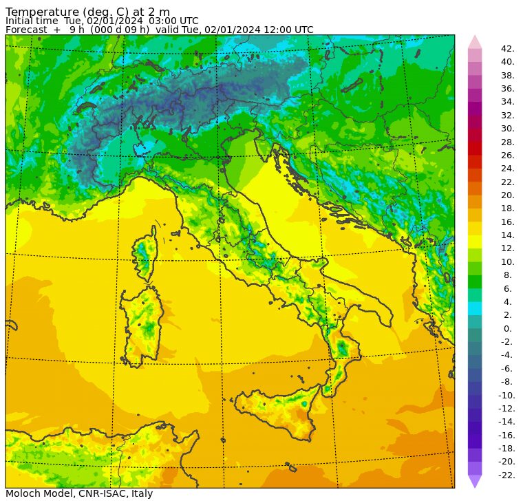 temperature massime 2 gennaio