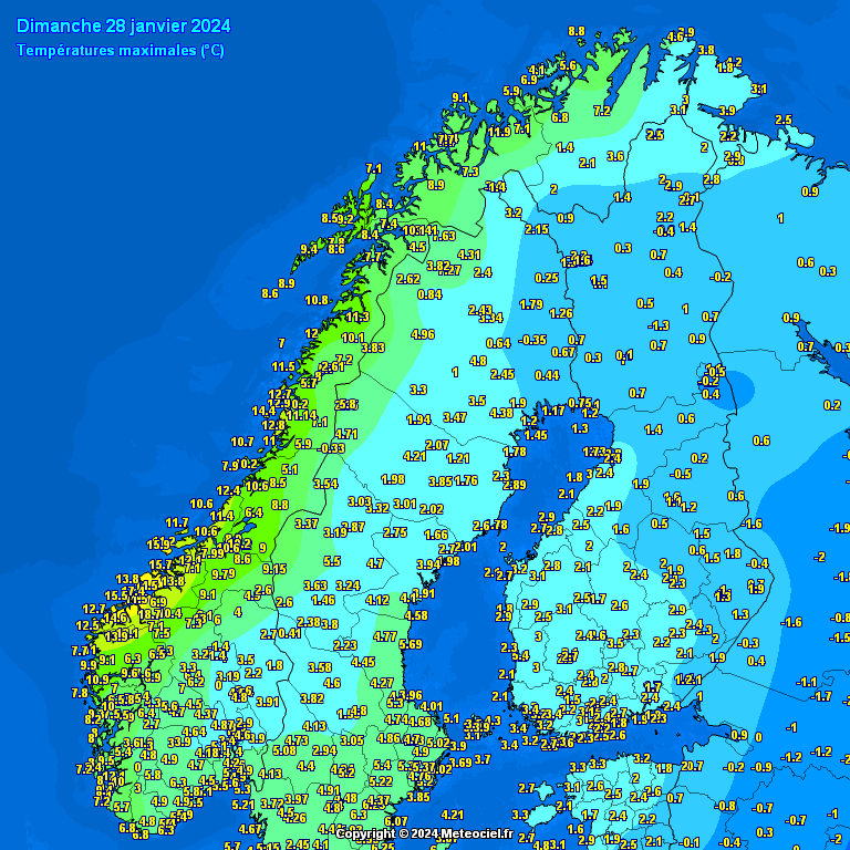 temperature massime norvegia 28 gennaio 2024