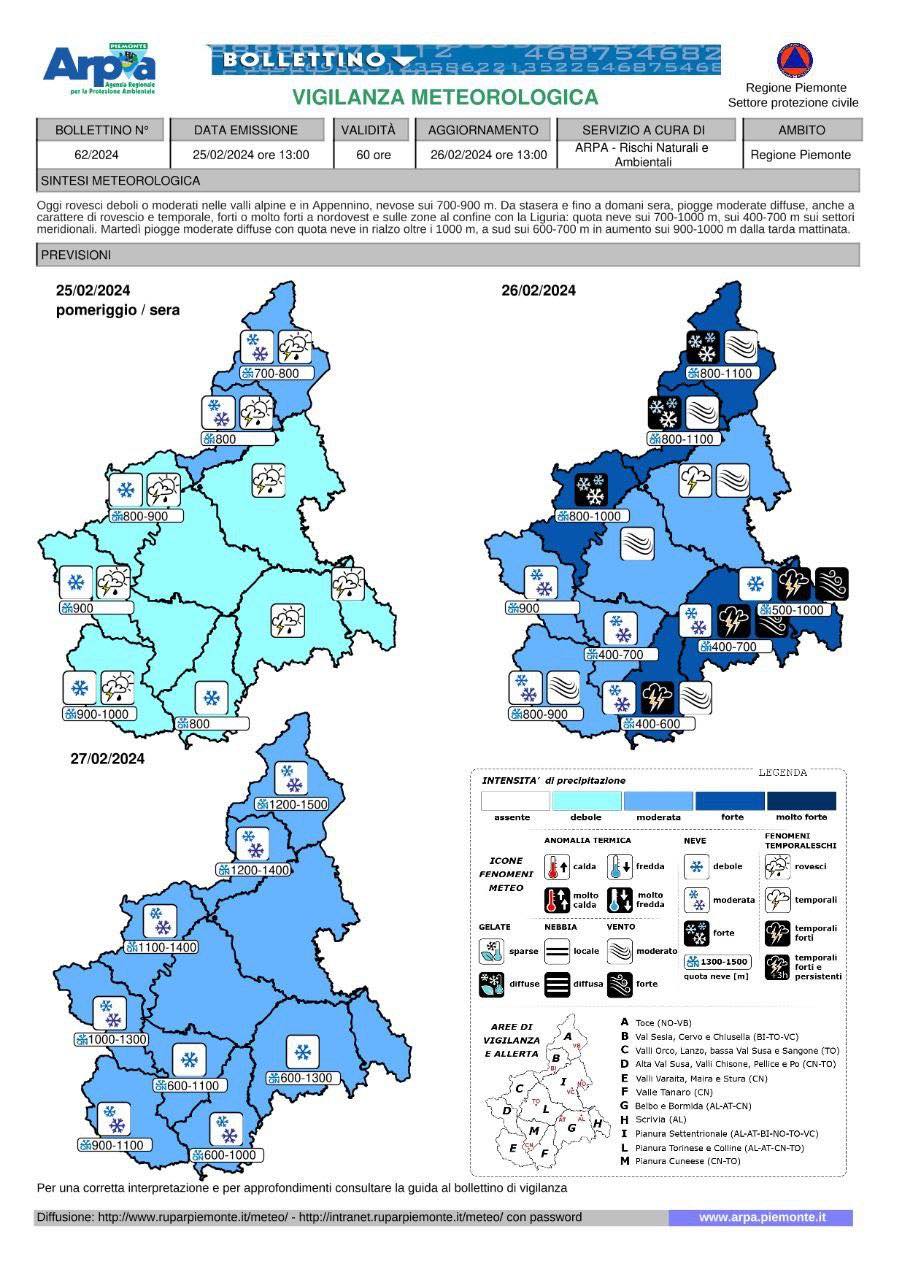 allerta meteo piemonte 26 febbraio