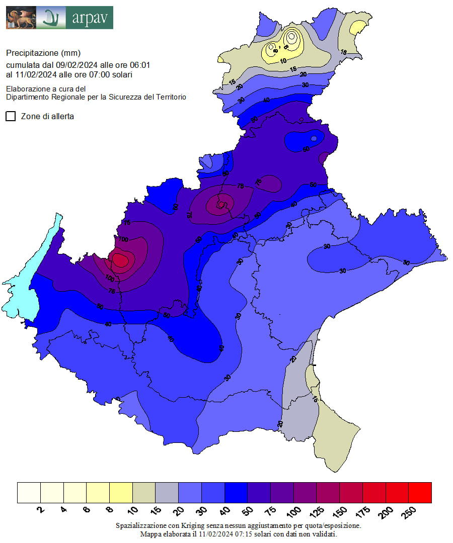 piogge veneto 9-11 febbraio 2024