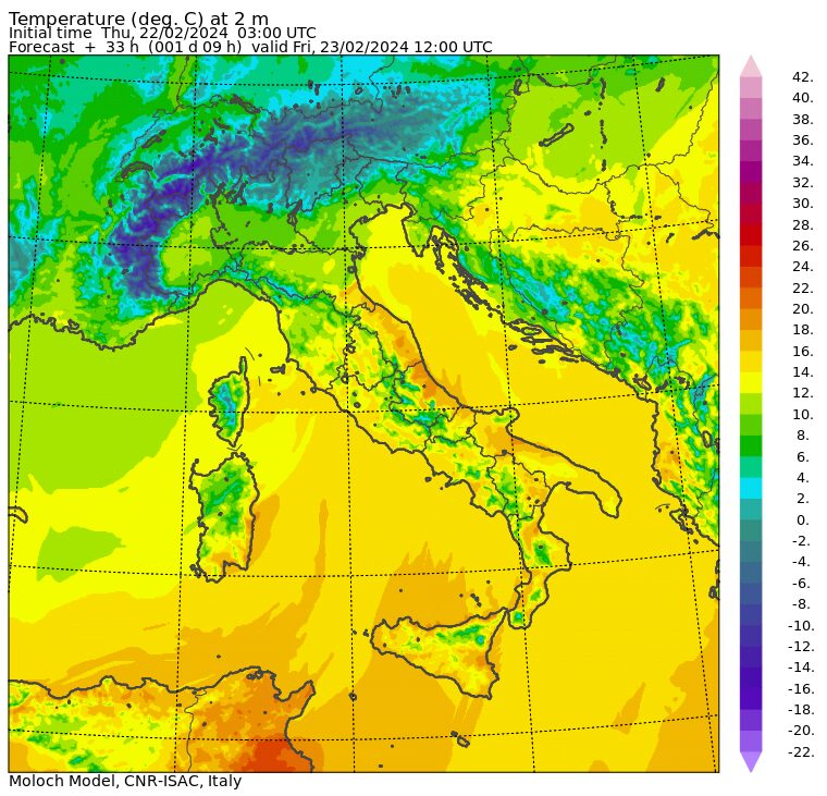 temperature massime italia 23 febbraio 2024