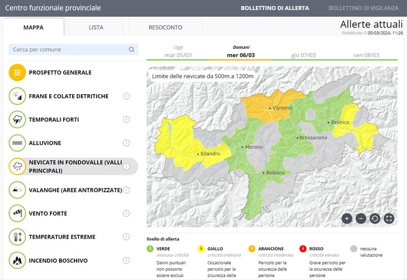 allerta meteo alto adige 5-6 marzo