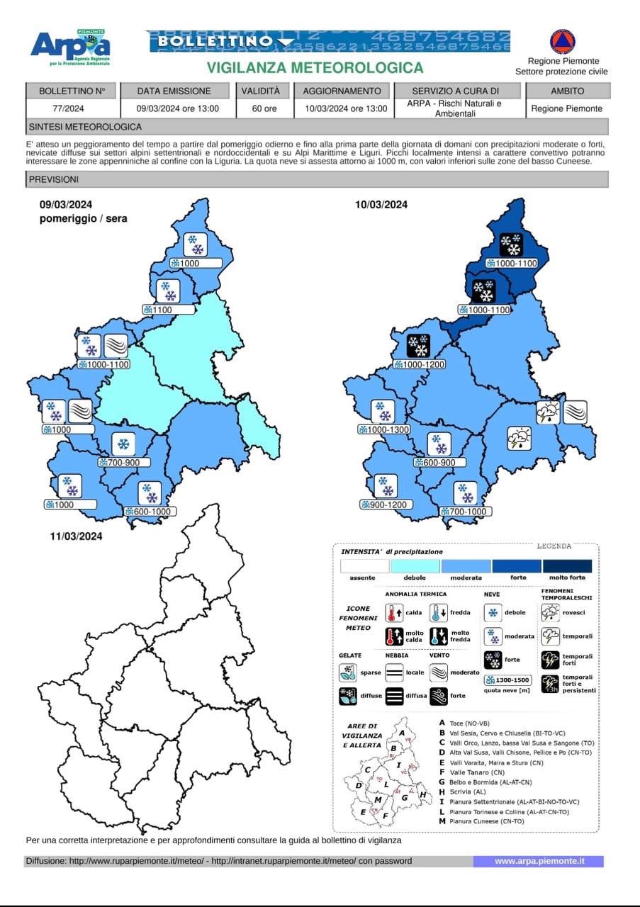 allerta meteo piemonte 10 marzo