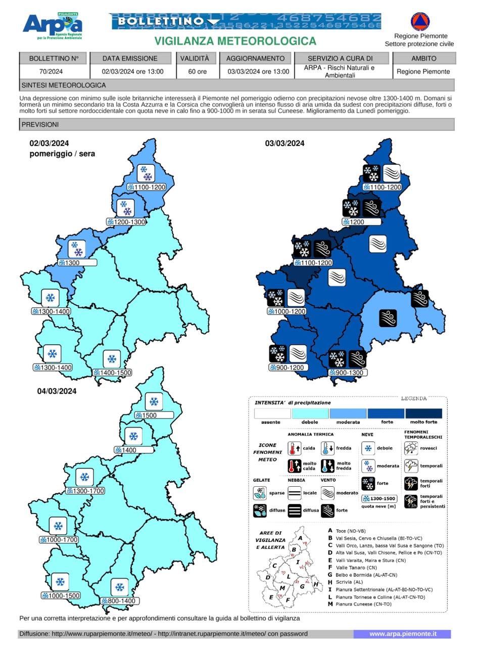 allerta meteo piemonte 3 marzo