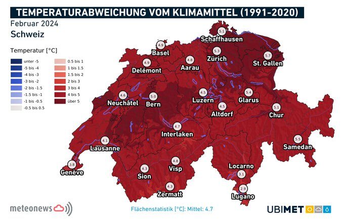 anomalia caldo febbraio 2024 svizzera
