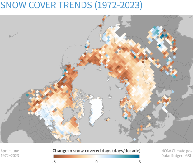 tendenza copertura nevosa emisfero settentrionale 1972-2023