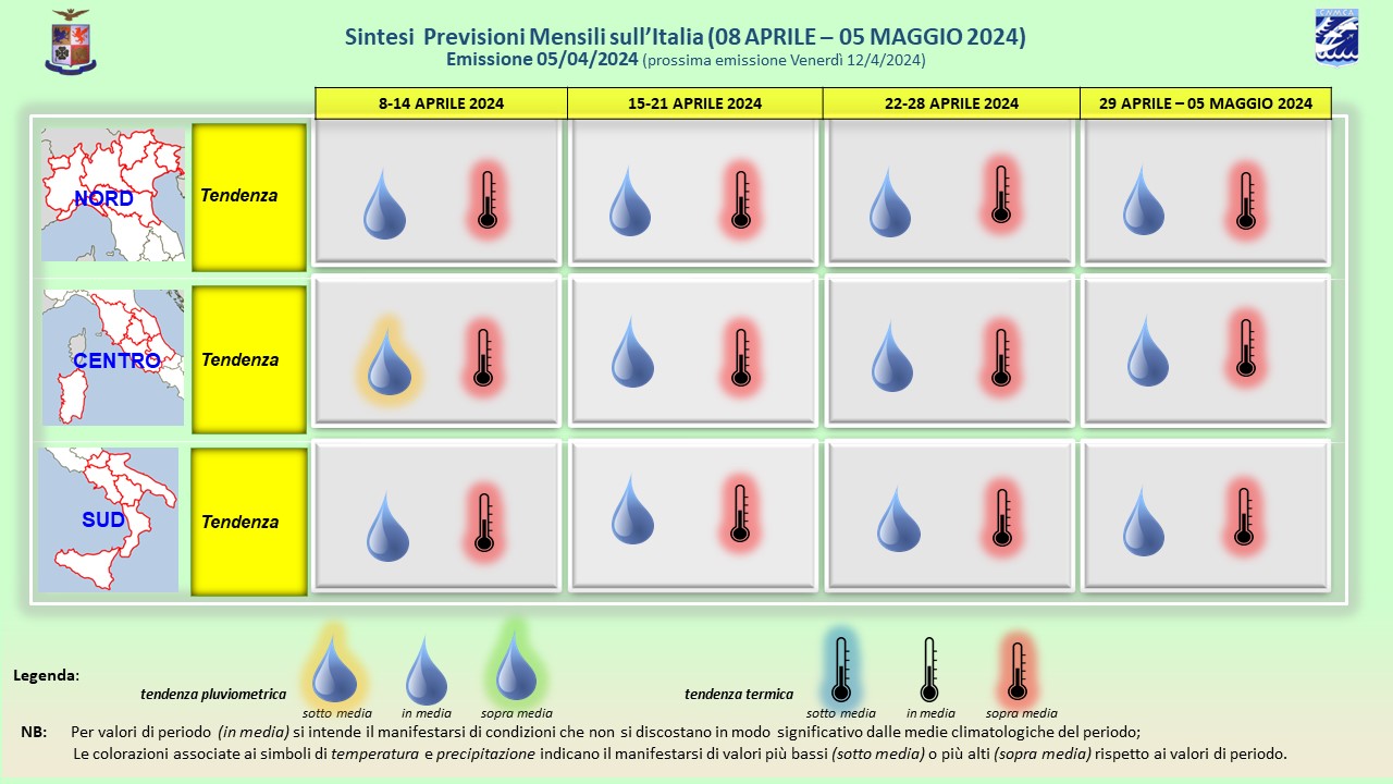 previsioni meteo mensili aeronautica militare fino 5 maggio