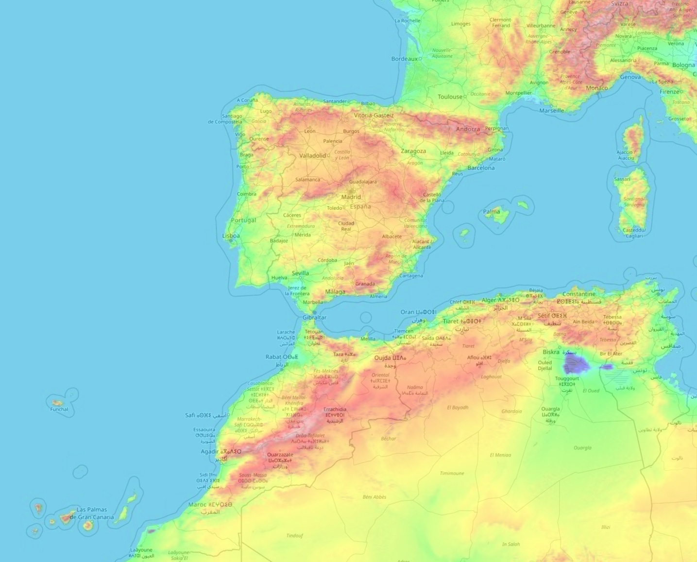 spagna e nord africa catene montuose
