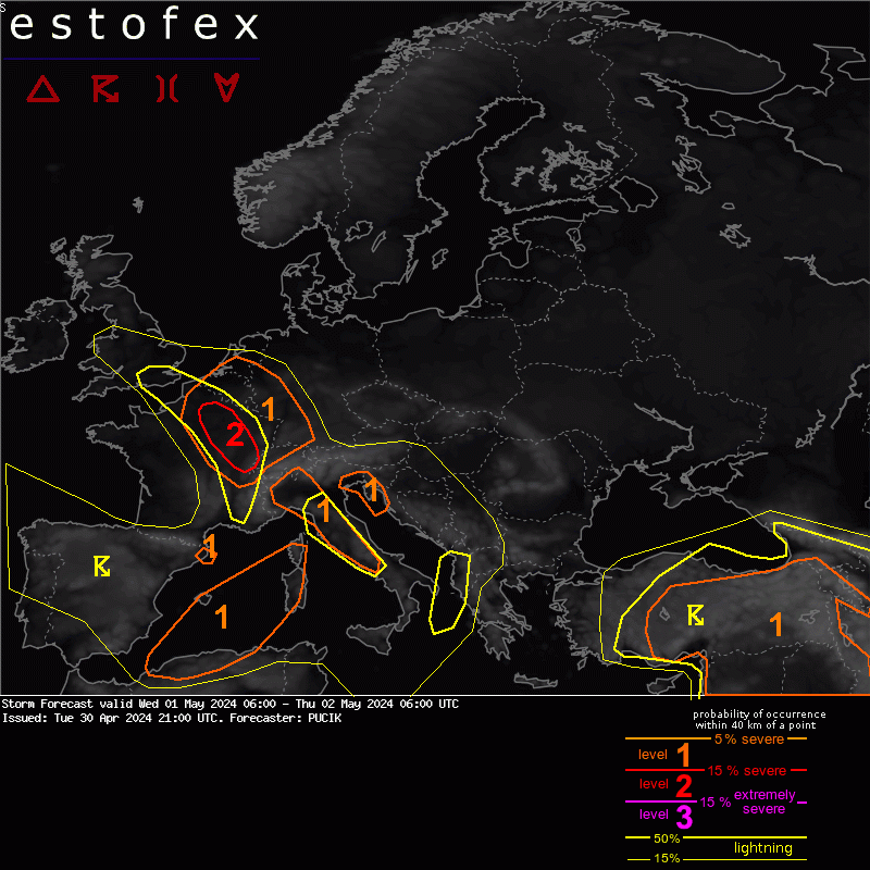 allerta meteo estofex 1 maggio 2024