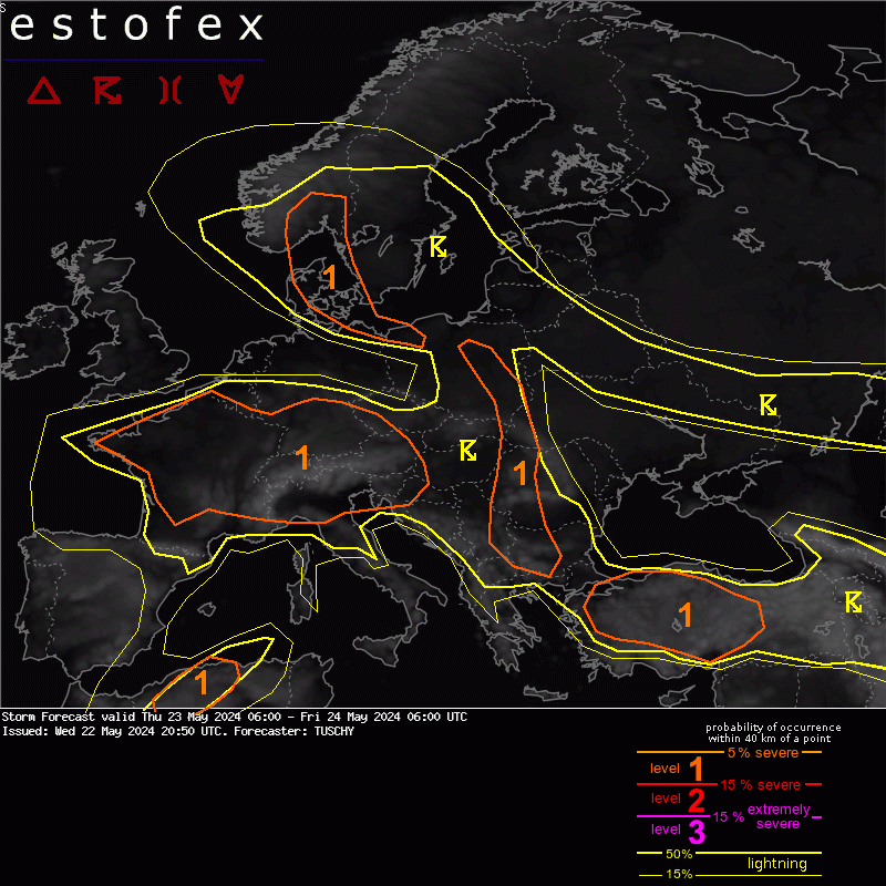 allerta meteo estofex 23 maggio 2024