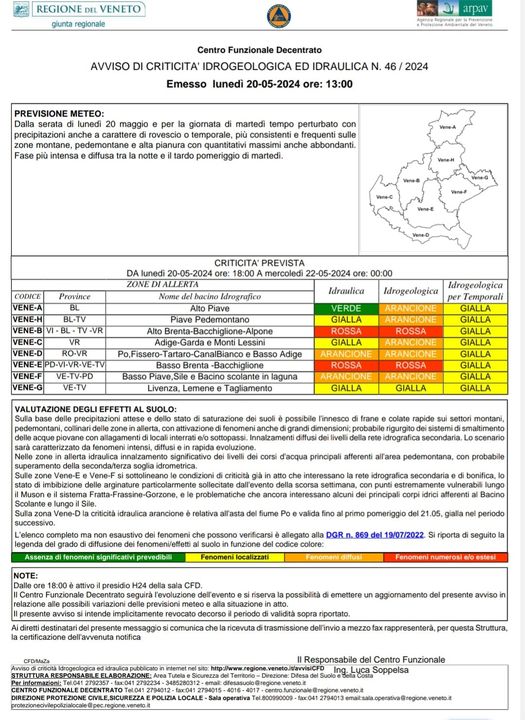 allerta meteo veneto 21 maggio