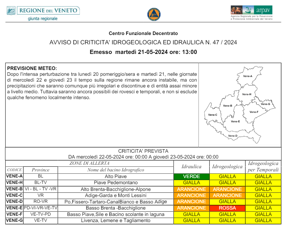 allerta meteo veneto 22 maggio