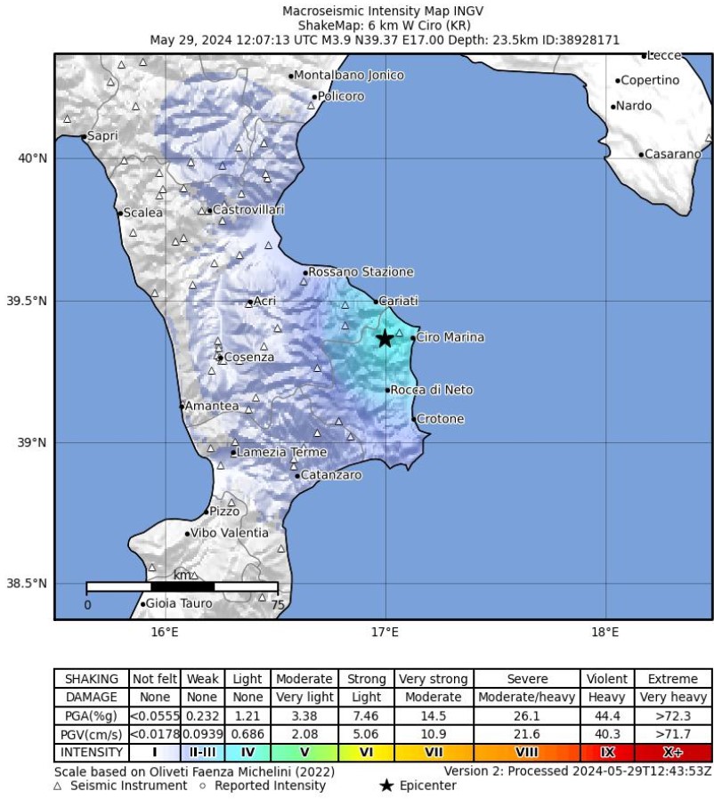 terremoto cirò 29 maggio 2024