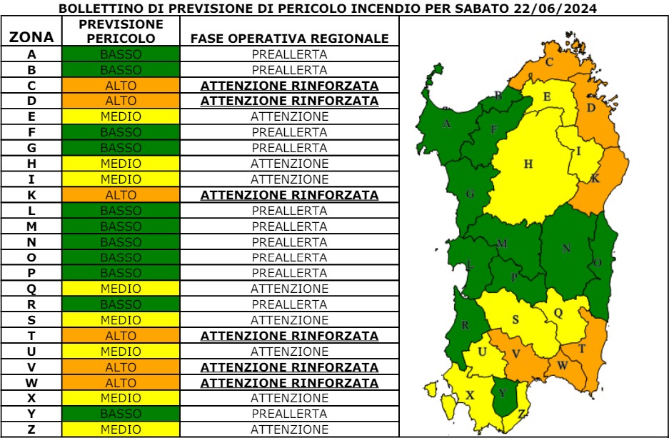 allerta incendi sardegna 22 giugno