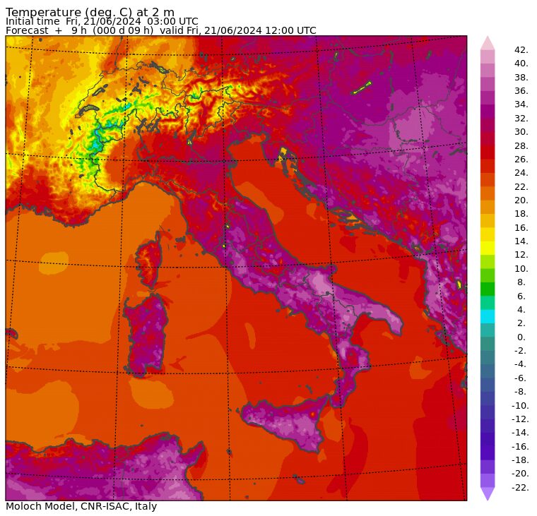 temperature massime 21 giugno