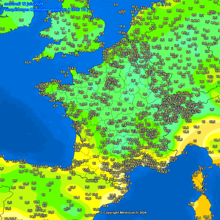 temperature minime francia 12 giugno 2024