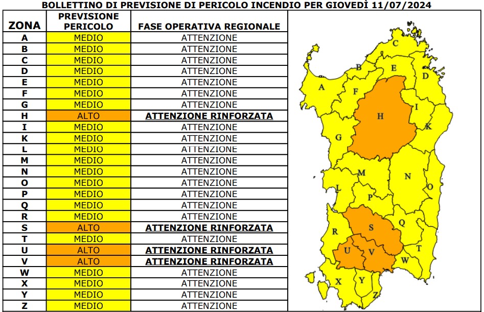 allerta incendi sardegna 11 luglio