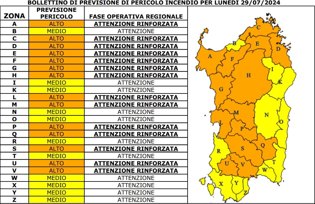 allerta incendi sardegna 29 luglio