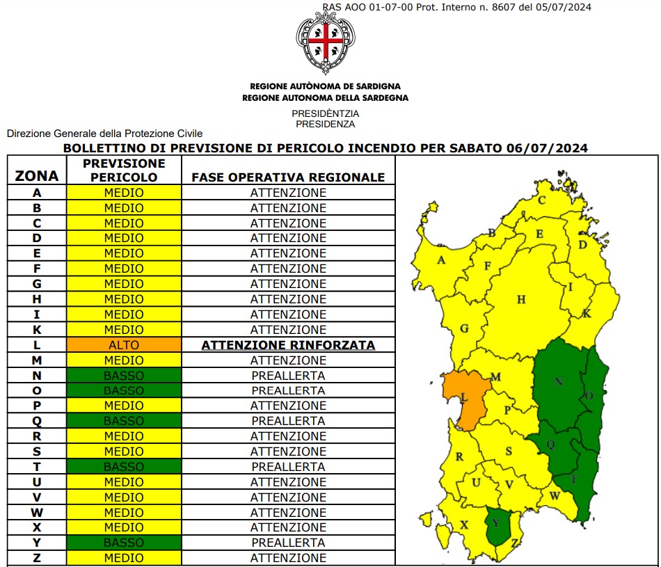 allerta incendi sardegna 6 luglio