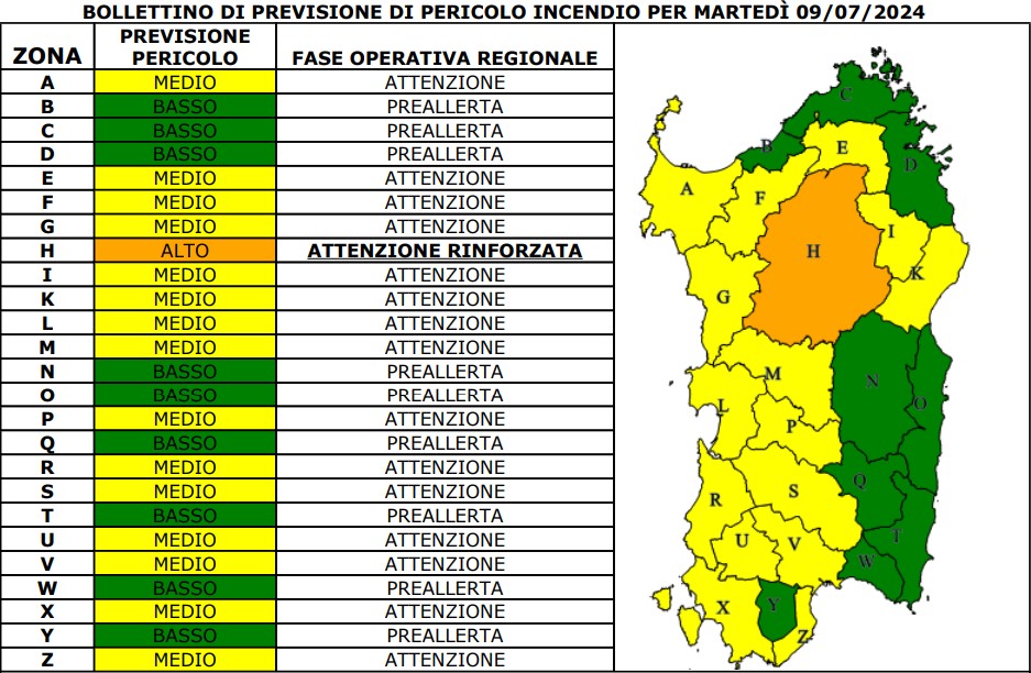 allerta incendi sardegna 9 luglio