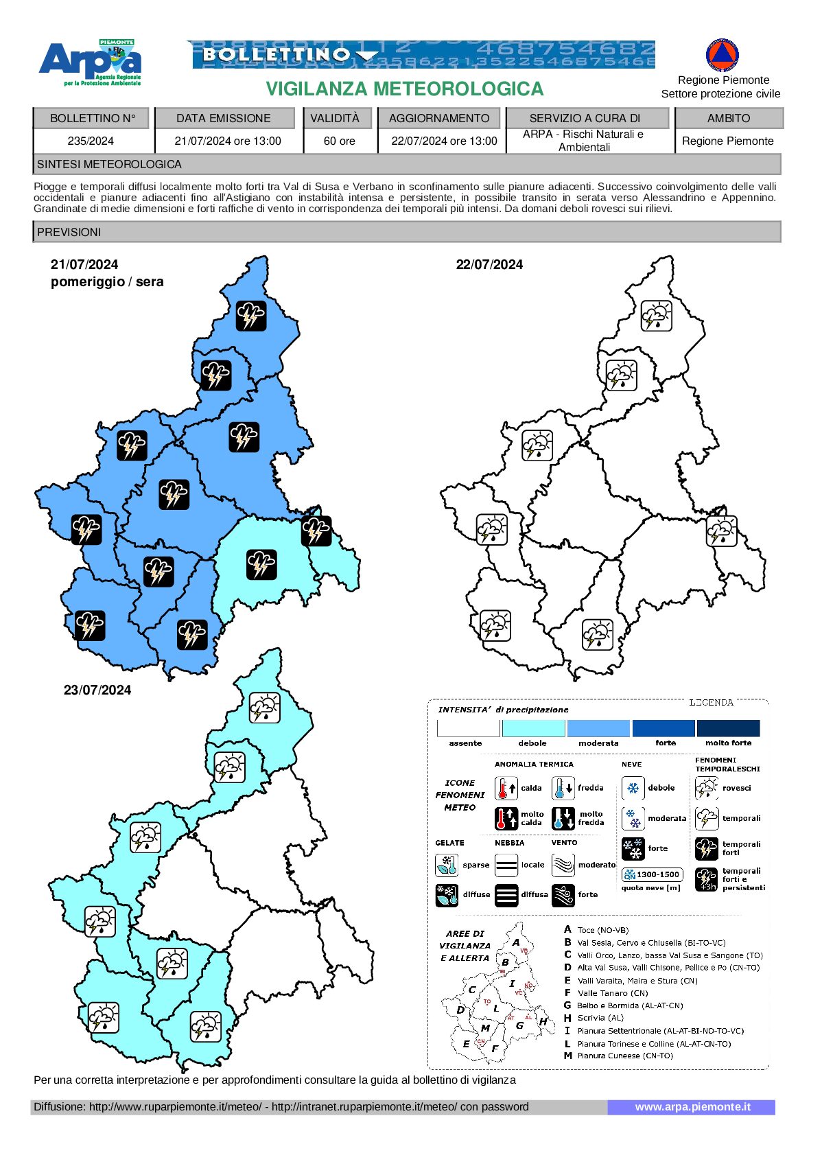allerta meteo piemonte 21 luglio 2024