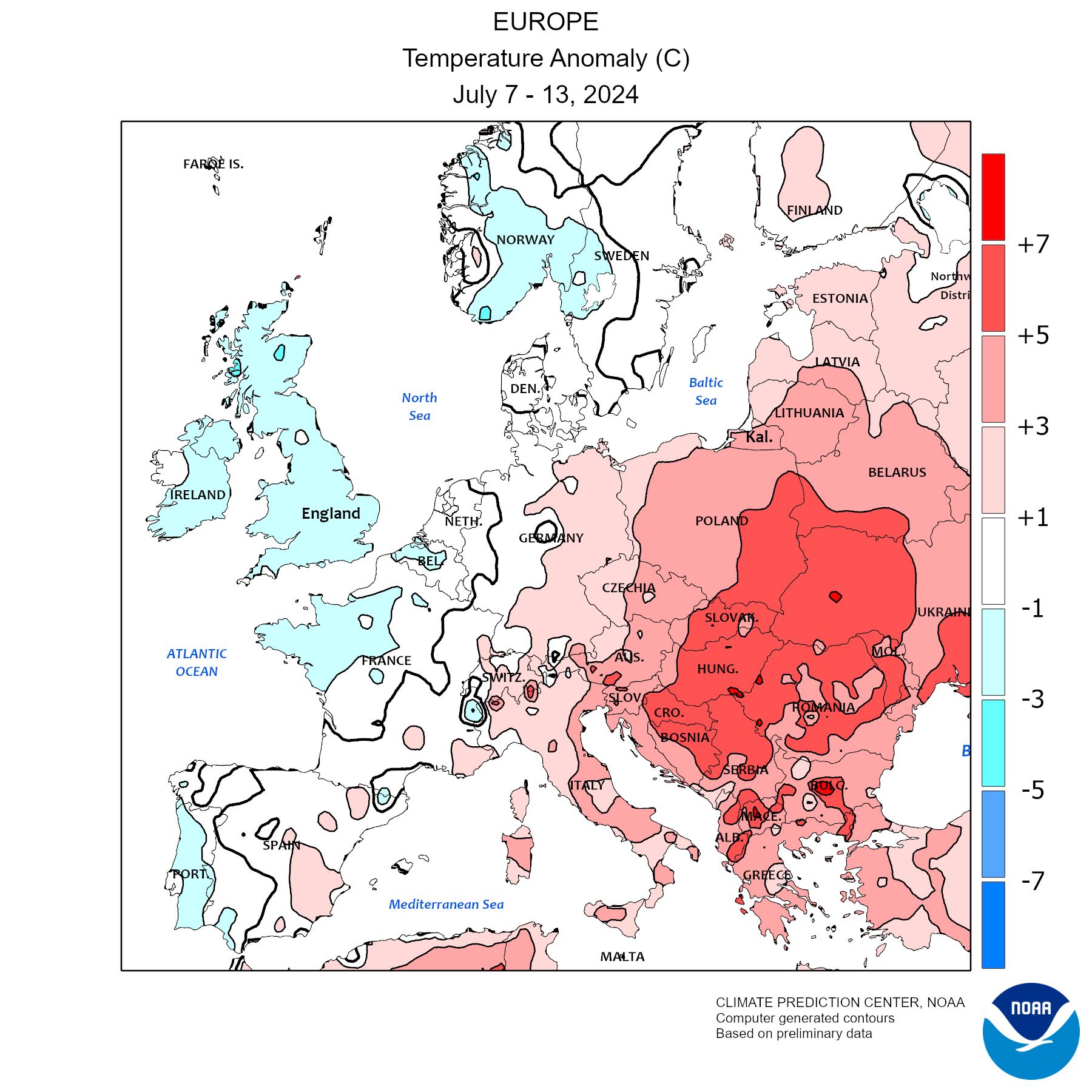 anomalie termiche europa 7 13 luglio 2024 noaa